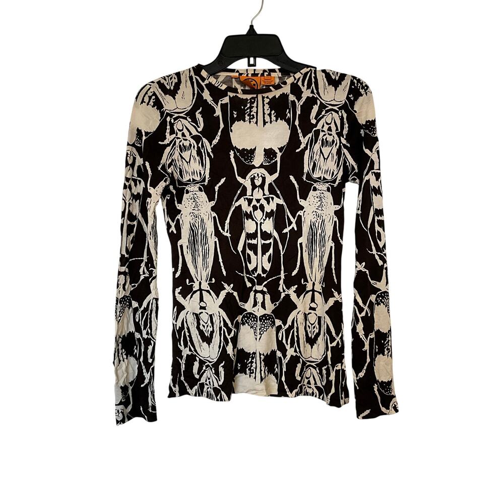 Tory Burch 100% Silk Beetle Print Long Sleeve Novelty Insect Blouse